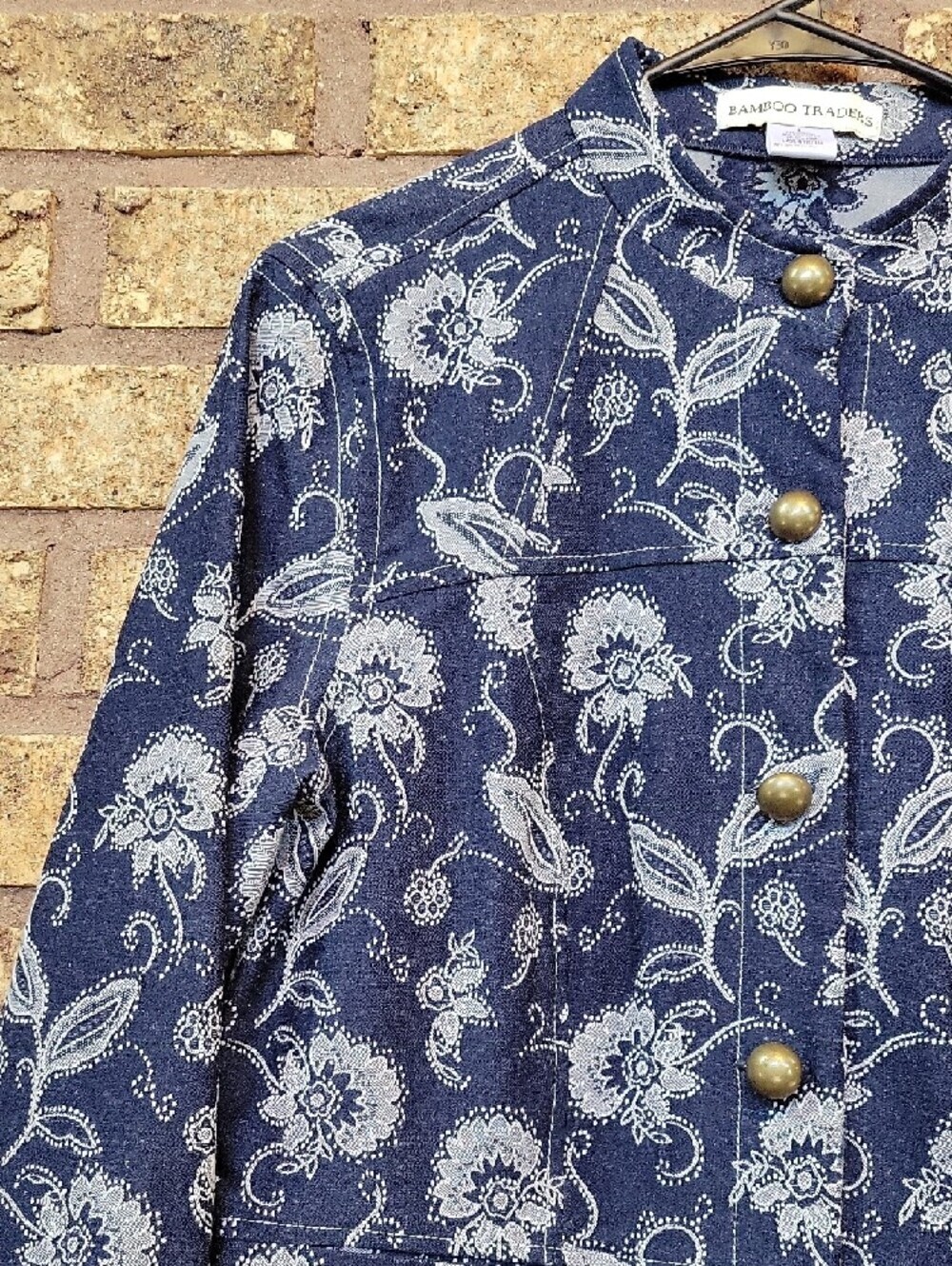 Bamboo Trader Jacquard Floral Embroidered Jacket Size Large Stretch - Picture 3 of 15